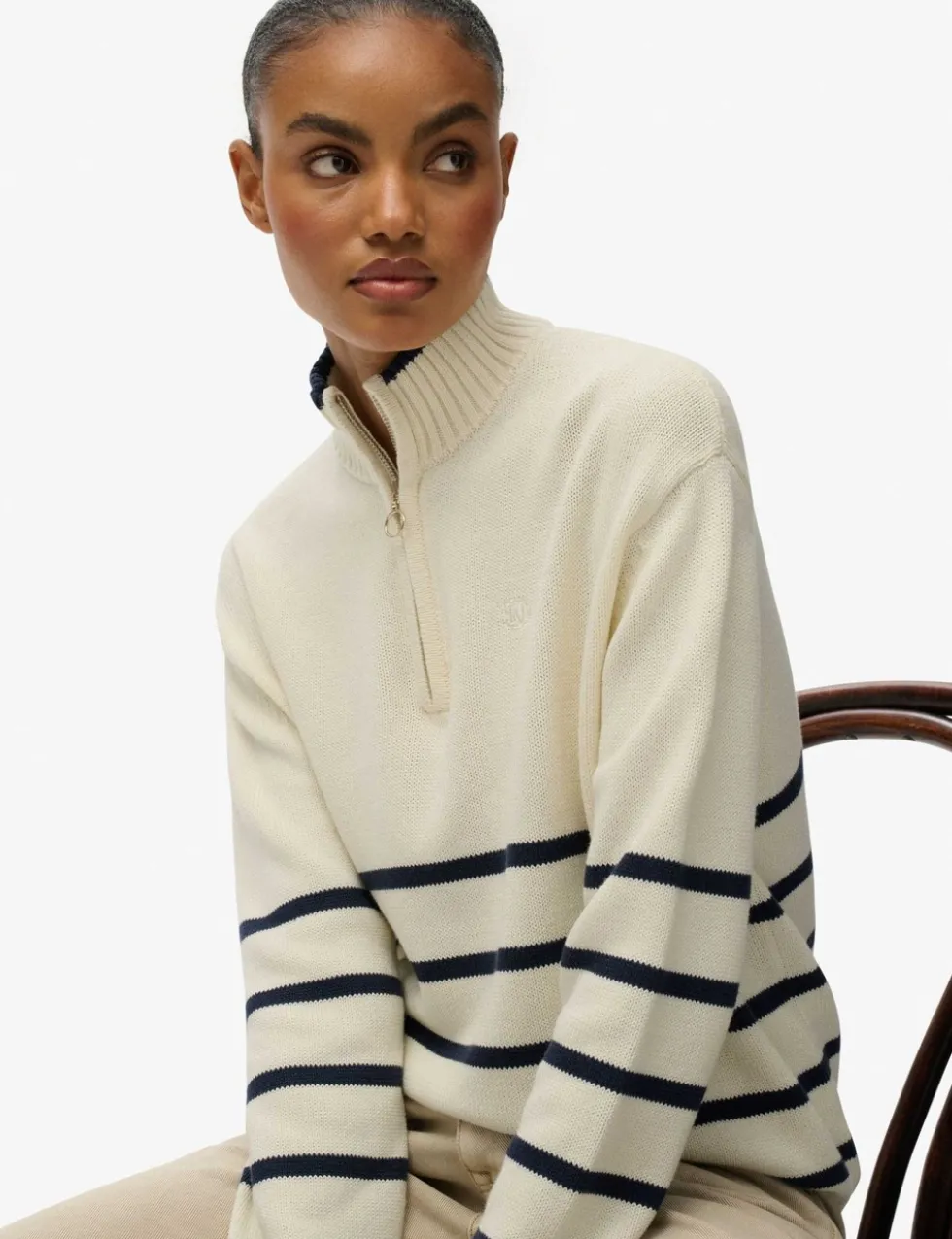 Pure Cotton Striped Half Zip Oversized Jumper