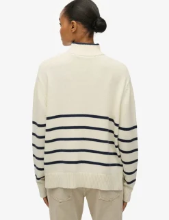 Pure Cotton Striped Half Zip Oversized Jumper