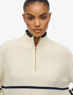 Pure Cotton Striped Half Zip Oversized Jumper