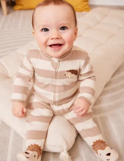 Pure Cotton Striped Hedgehog Zip Sleepsuit (7lbs-18 Mths)