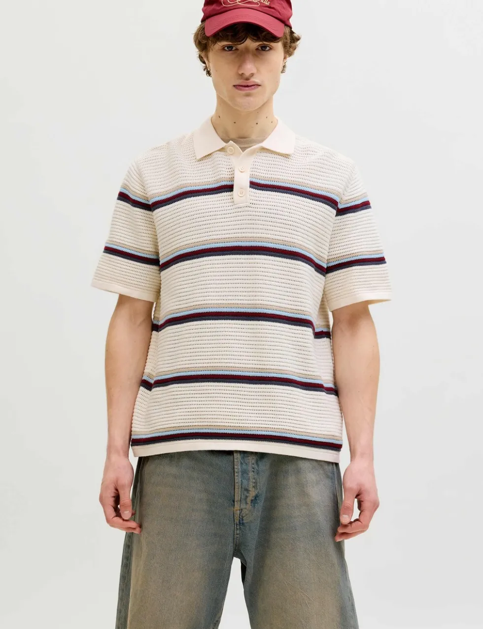 Pure Cotton Striped Knitted Polo Shirt