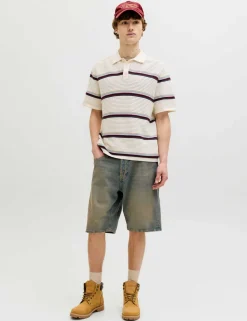 Pure Cotton Striped Knitted Polo Shirt