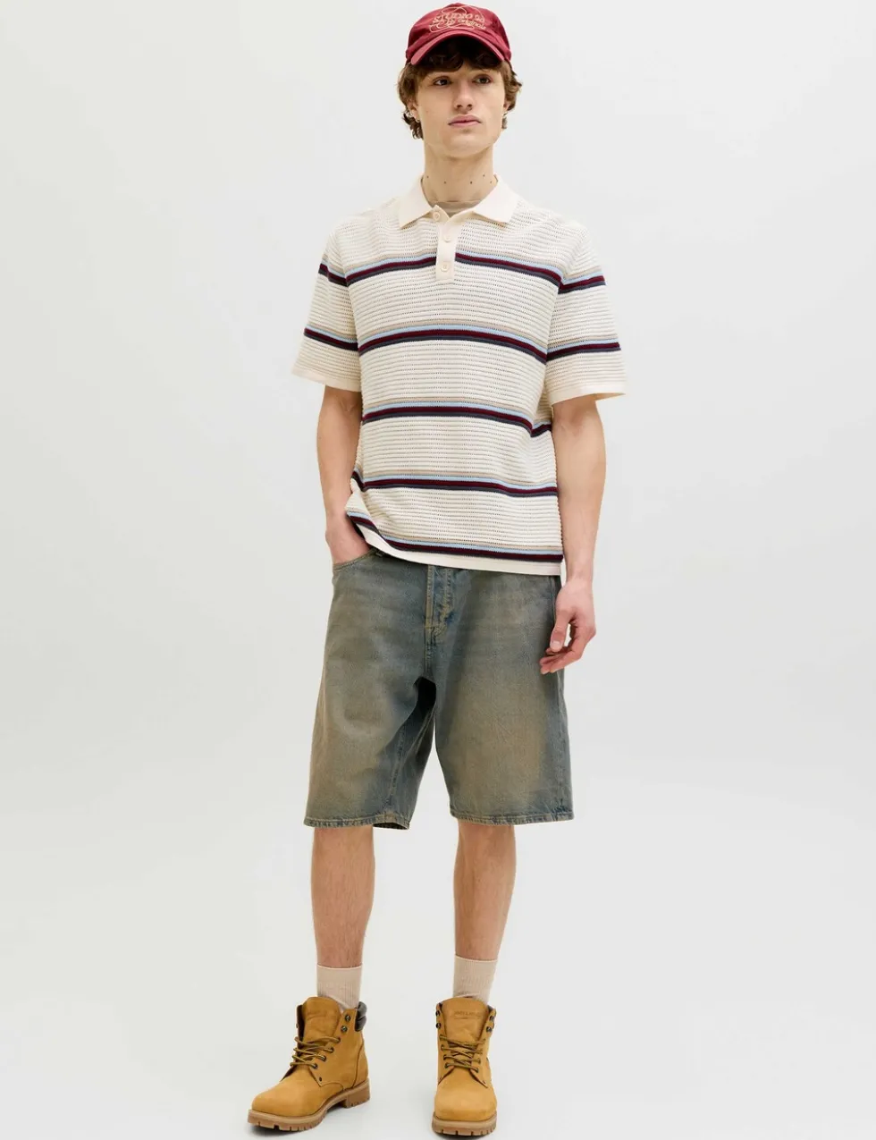 Pure Cotton Striped Knitted Polo Shirt