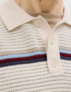 Pure Cotton Striped Knitted Polo Shirt
