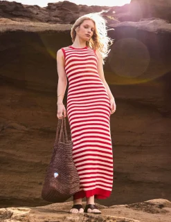 Pure Cotton Striped Knitted Midaxi Column Dress