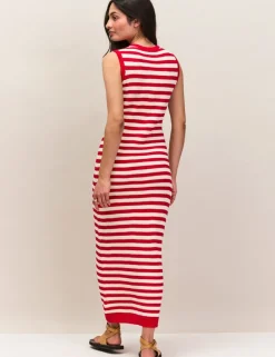 Pure Cotton Striped Knitted Midaxi Column Dress