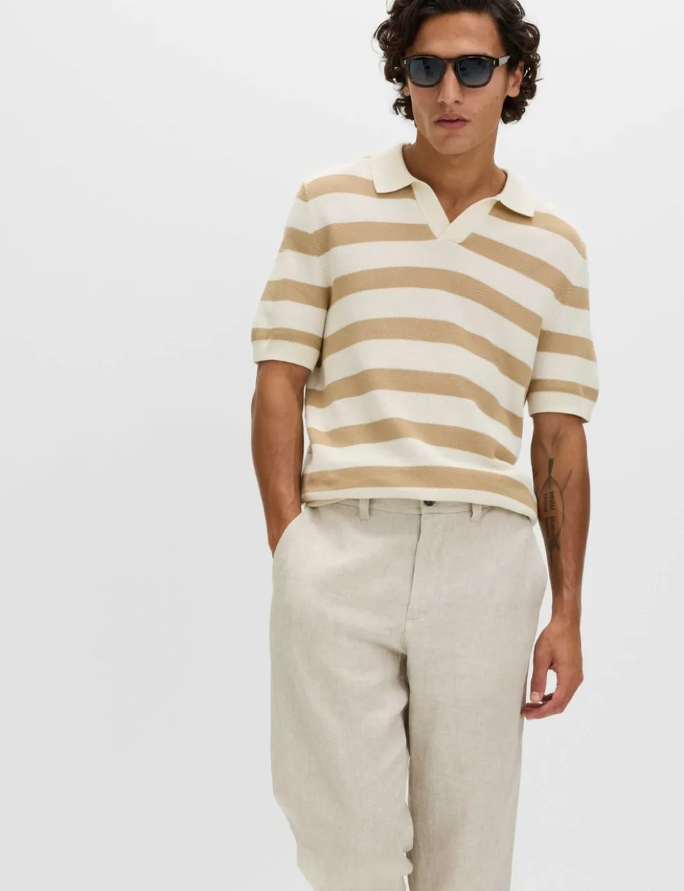Pure Cotton Striped Knitted Polo Shirt