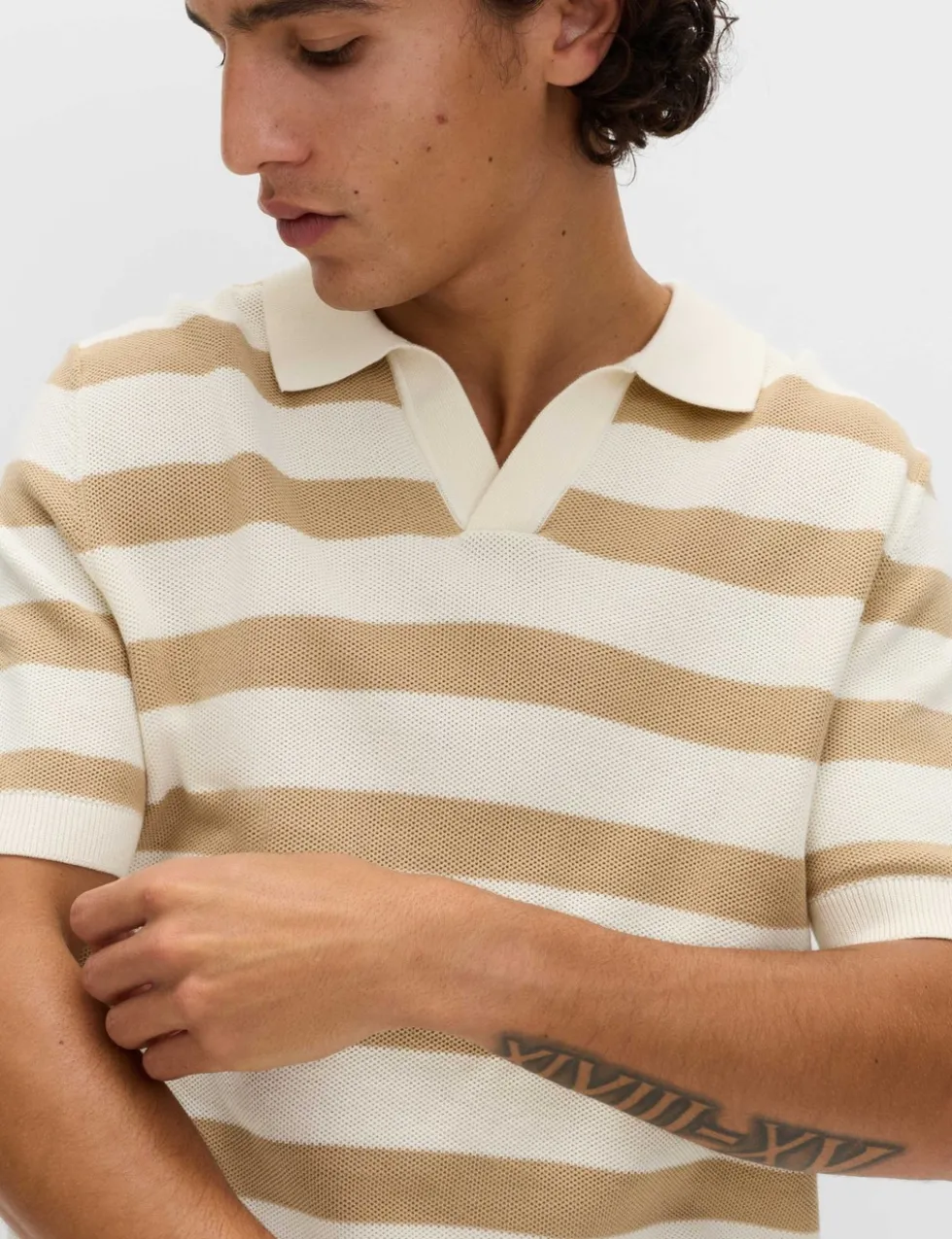 Pure Cotton Striped Knitted Polo Shirt