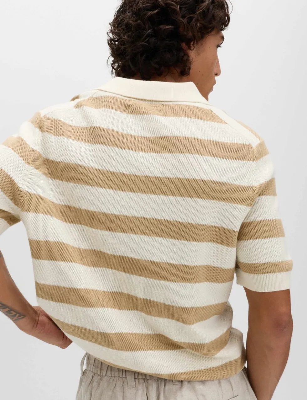 Pure Cotton Striped Knitted Polo Shirt