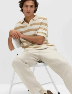 Pure Cotton Striped Knitted Polo Shirt