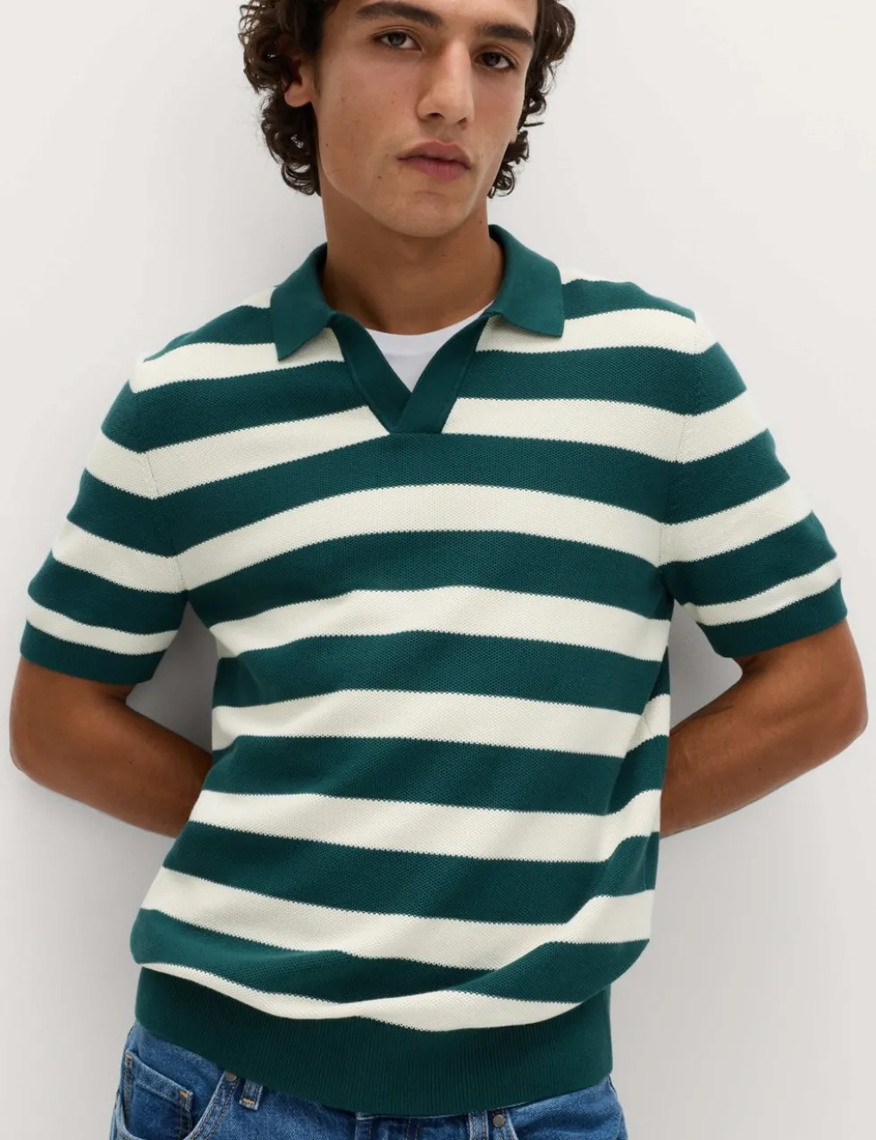 Pure Cotton Striped Knitted Polo Shirt