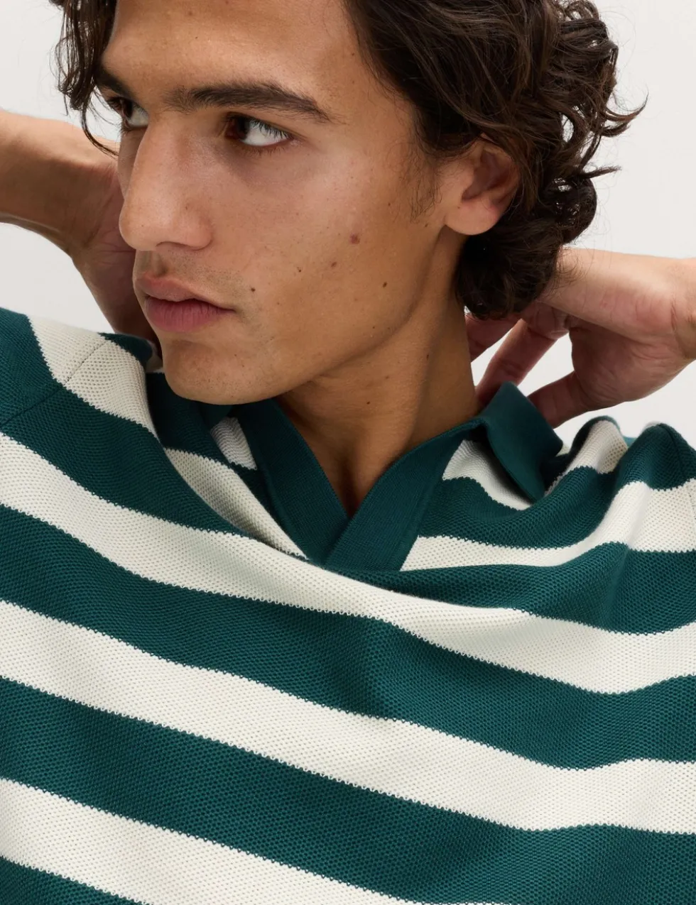 Pure Cotton Striped Knitted Polo Shirt