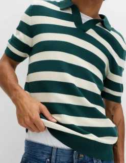 Pure Cotton Striped Knitted Polo Shirt