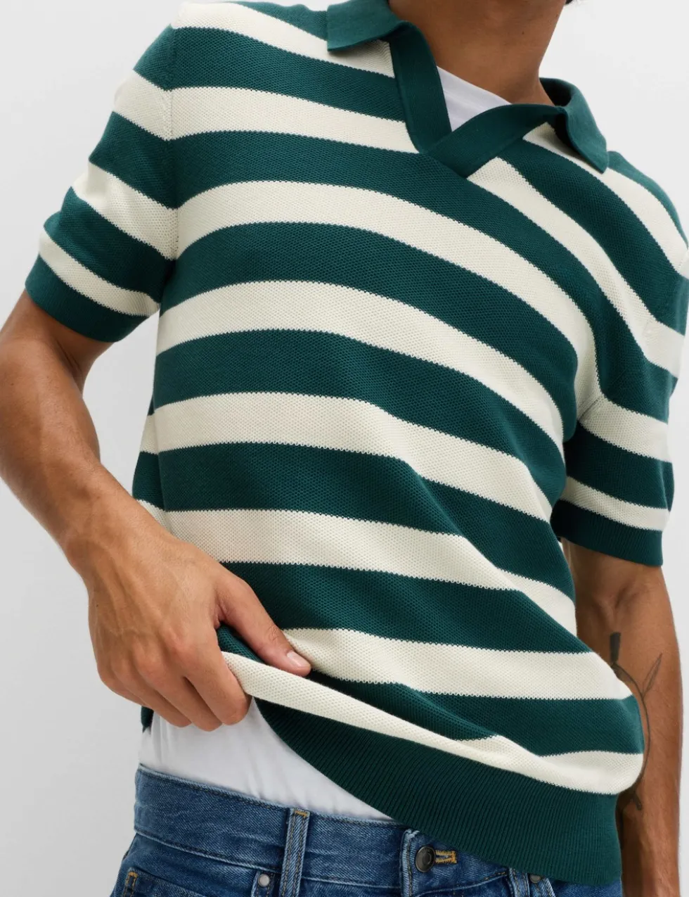 Pure Cotton Striped Knitted Polo Shirt