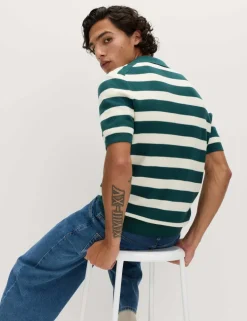 Pure Cotton Striped Knitted Polo Shirt