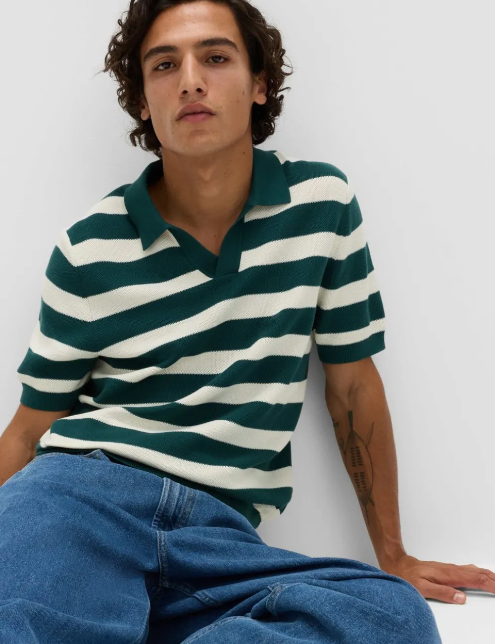Pure Cotton Striped Knitted Polo Shirt