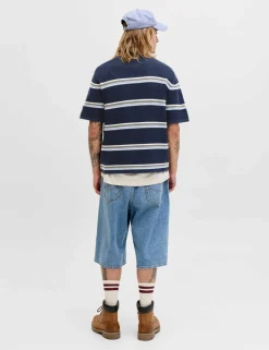 Pure Cotton Striped Knitted Polo Shirt