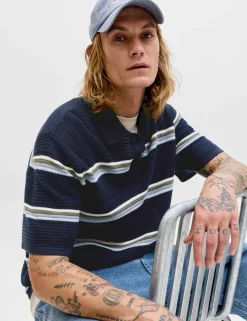 Pure Cotton Striped Knitted Polo Shirt