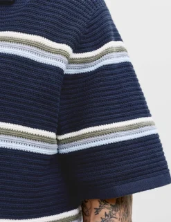 Pure Cotton Striped Knitted Polo Shirt