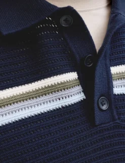 Pure Cotton Striped Knitted Polo Shirt