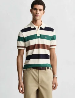 Pure Cotton Striped Knitte Polo Shirt
