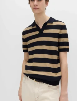 Pure Cotton Striped Knitted Polo Shirt