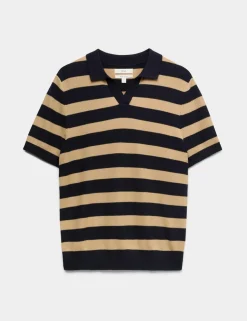 Pure Cotton Striped Knitted Polo Shirt