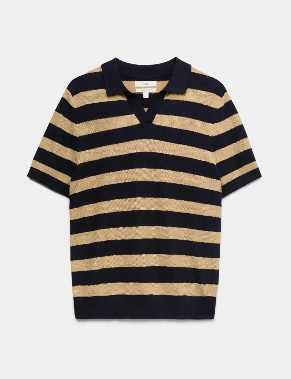 Pure Cotton Striped Knitted Polo Shirt