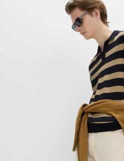 Pure Cotton Striped Knitted Polo Shirt