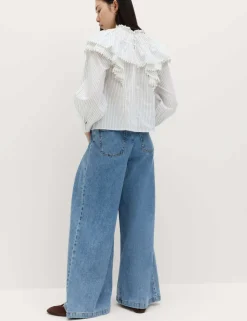 Pure Cotton Striped Lace Detail Blouse