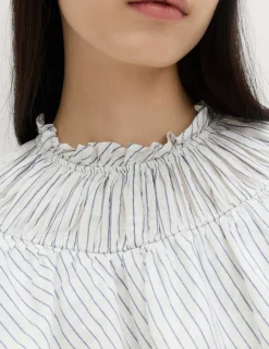 Pure Cotton Striped Lace Detail Blouse