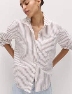 Pure Cotton Striped Lace Oversized Shirt