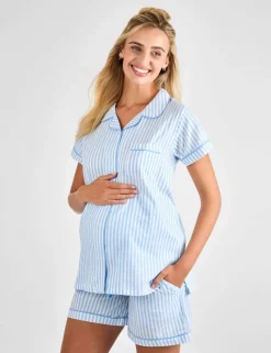 Pure Cotton Striped Maternity Shortie Set