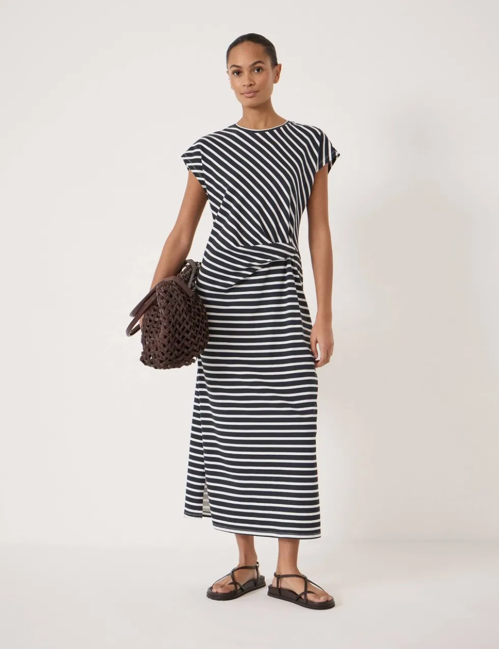 Pure Cotton Striped Midaxi Column Dress