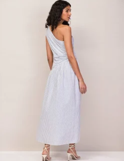 Pure Cotton Striped Midaxi Waisted Dress