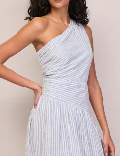 Pure Cotton Striped Midaxi Waisted Dress