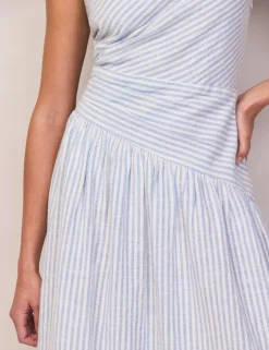 Pure Cotton Striped Midaxi Waisted Dress