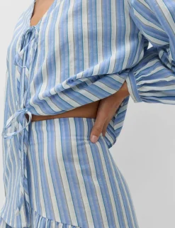 Pure Cotton Striped Midi Drop Waist Skirt