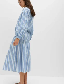 Pure Cotton Striped Midi Drop Waist Skirt