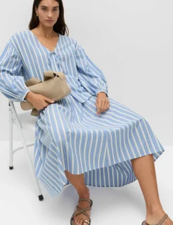 Pure Cotton Striped Midi Drop Waist Skirt