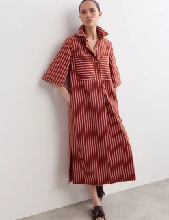 Pure Cotton Striped Midi Shirt Dress