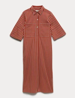 Pure Cotton Striped Midi Shirt Dress