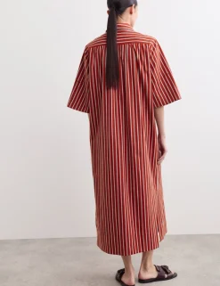 Pure Cotton Striped Midi Shirt Dress
