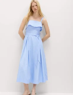 Pure Cotton Striped Midi Cami Dress