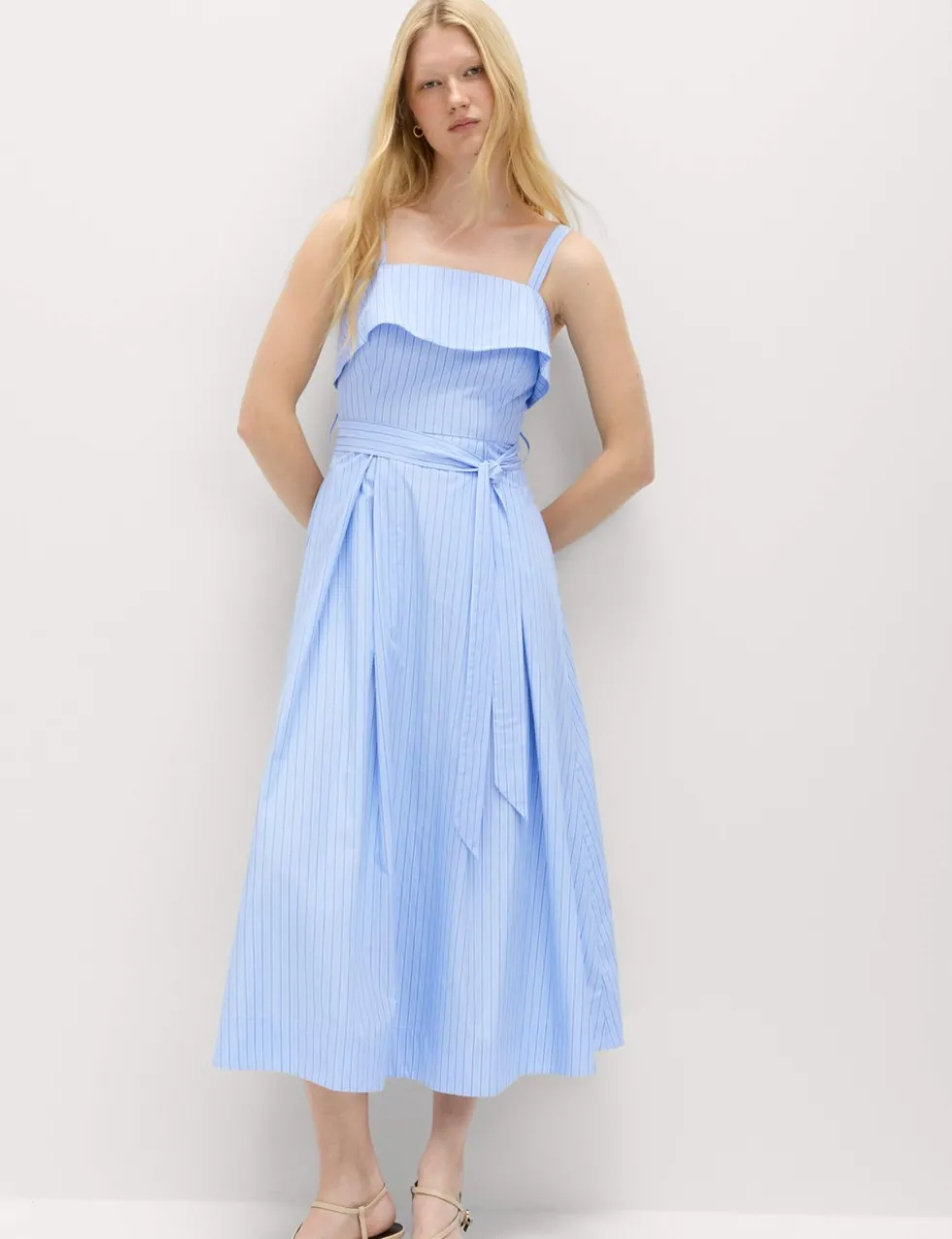 Pure Cotton Striped Midi Cami Dress