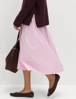 Pure Cotton Striped Midi Circle Skirt
