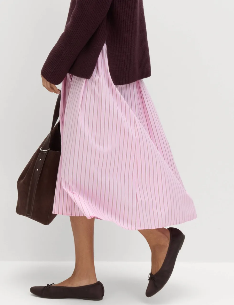 Pure Cotton Striped Midi Circle Skirt