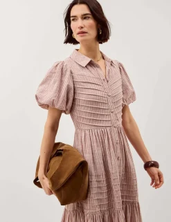 Pure Cotton Striped Midi Shirt Dress
