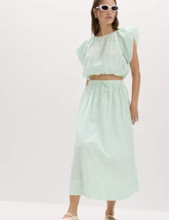 Pure Cotton Striped Midi Circle Skirt