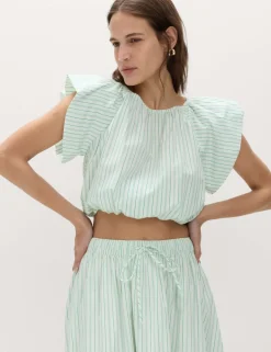 Pure Cotton Striped Midi Circle Skirt
